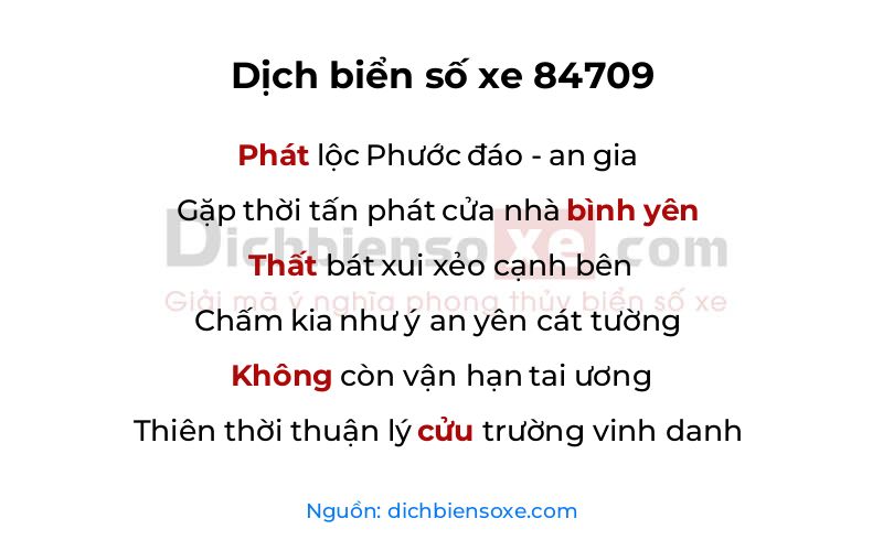 Dịch thơ biển số 84709