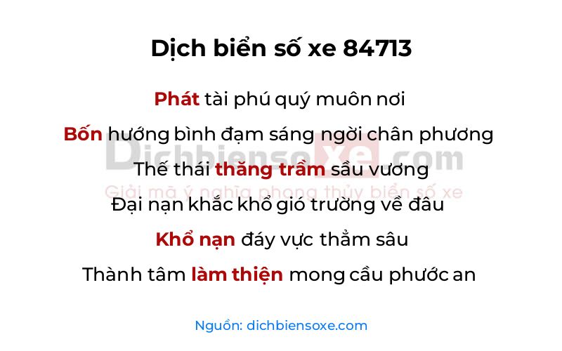 Dịch thơ biển số 84713