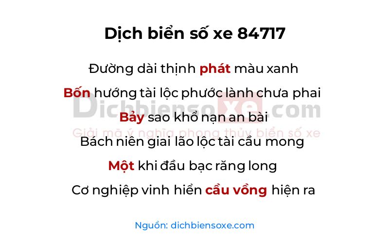 Dịch thơ biển số 84717