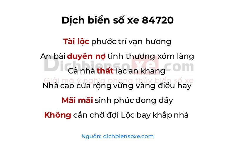 Dịch thơ biển số 84720