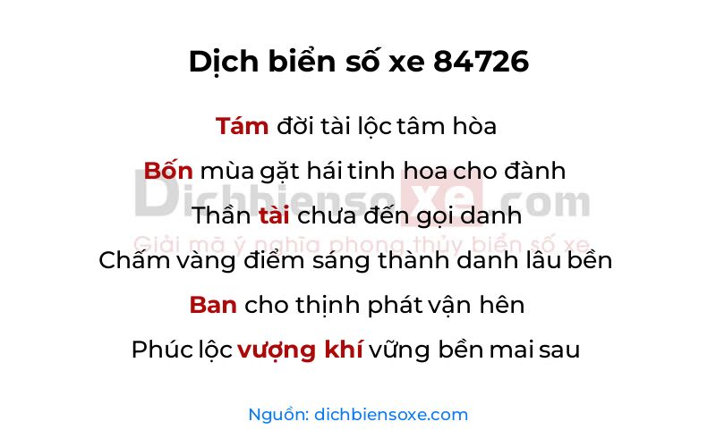 Dịch thơ biển số 84726