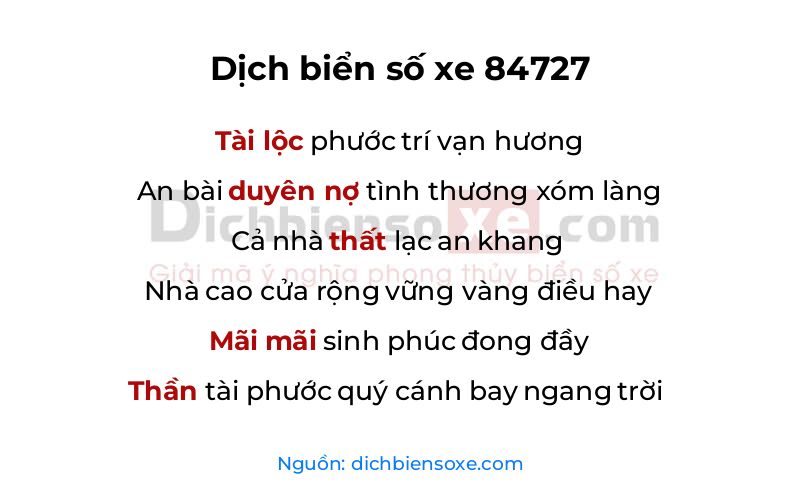 Dịch thơ biển số 84727