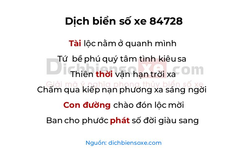 Dịch thơ biển số 84728