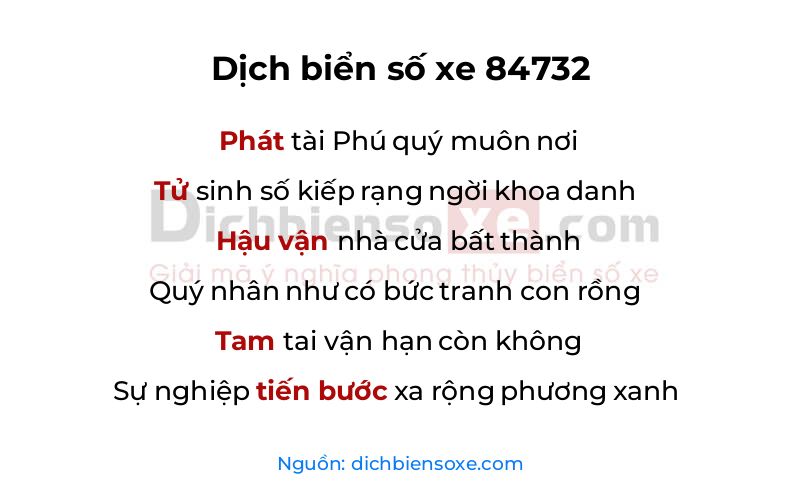 Dịch thơ biển số 84732