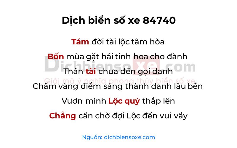 Dịch thơ biển số 84740