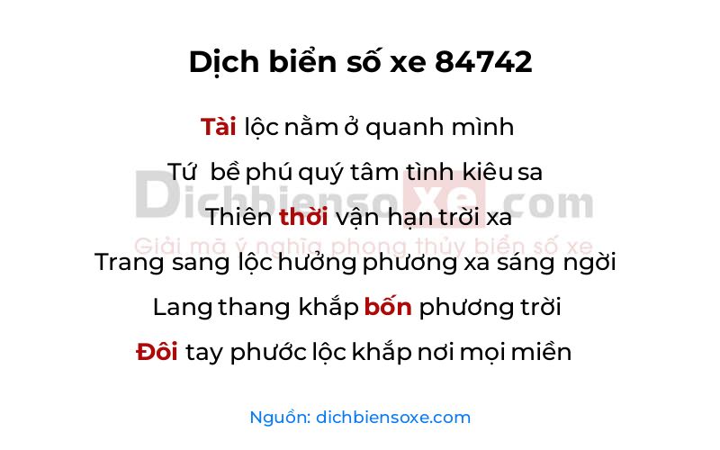Dịch thơ biển số 84742