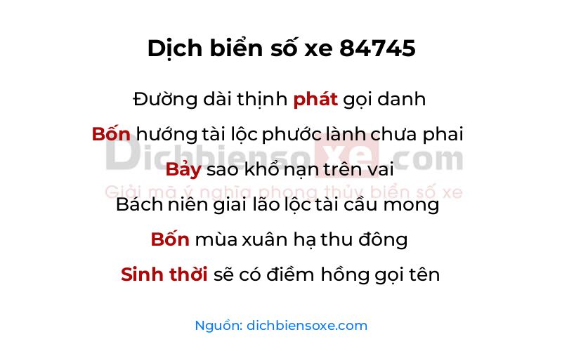 Dịch thơ biển số 84745