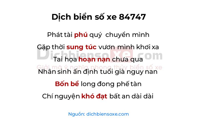 Dịch thơ biển số 84747