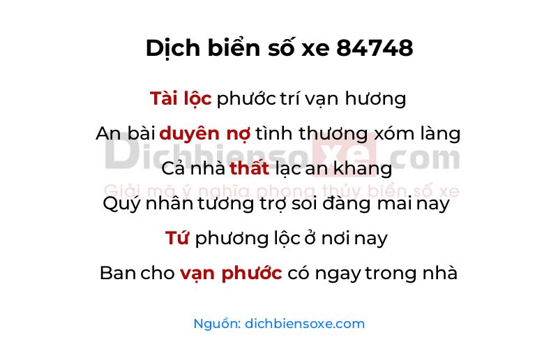 Dịch thơ biển số 84748