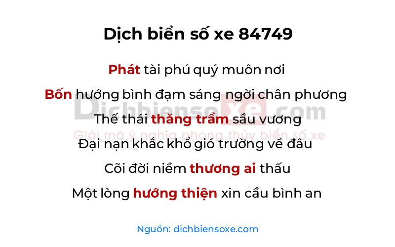 Dịch thơ biển số 84749