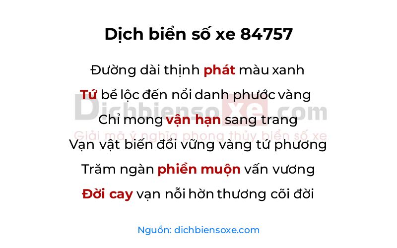 Dịch thơ biển số 84757
