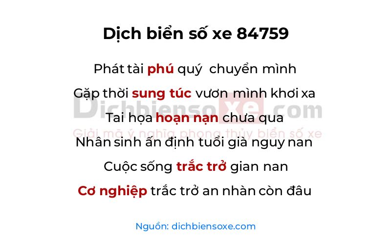 Dịch thơ biển số 84759