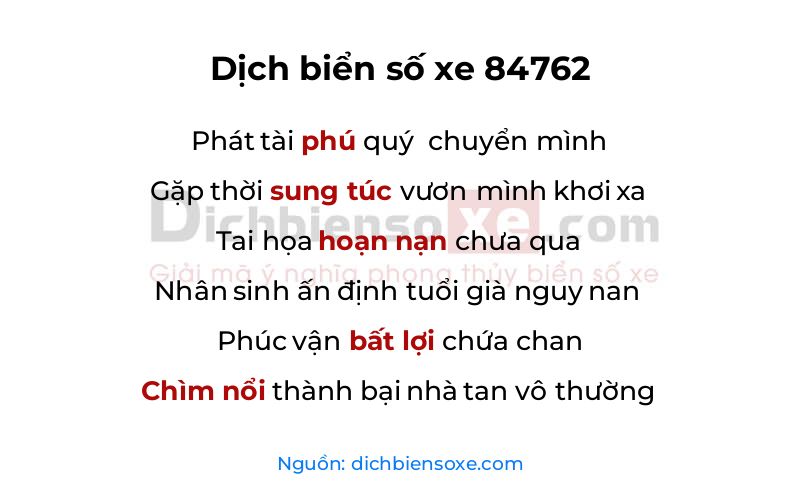 Dịch thơ biển số 84762