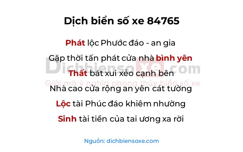 Dịch thơ biển số 84765
