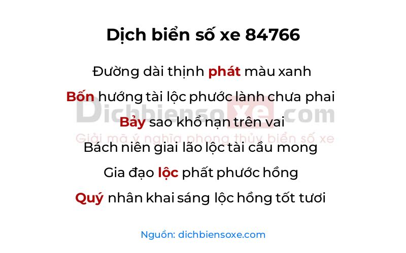 Dịch thơ biển số 84766