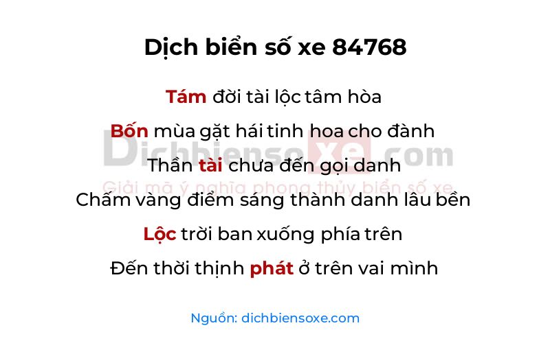Dịch thơ biển số 84768