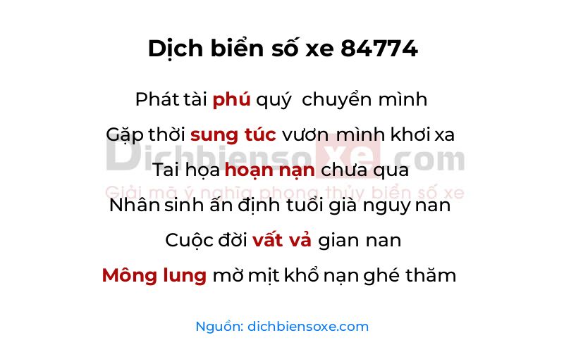 Dịch thơ biển số 84774