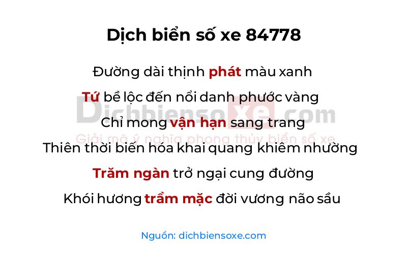 Dịch thơ biển số 84778