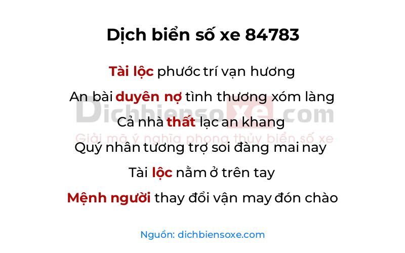 Dịch thơ biển số 84783