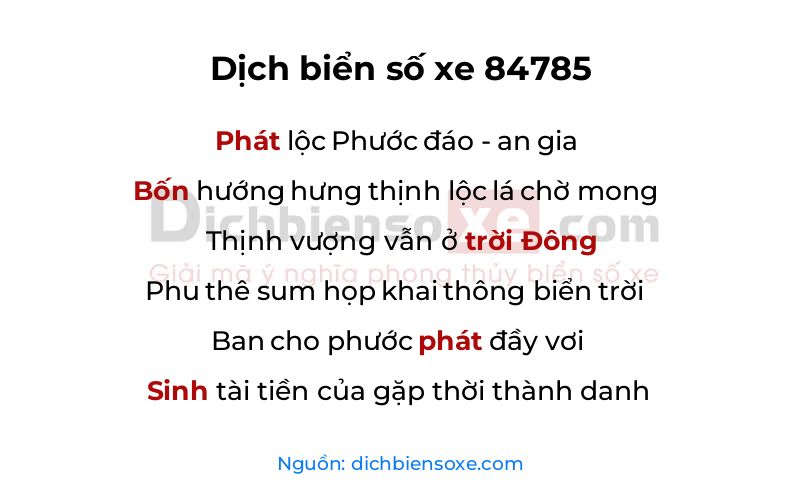 Dịch thơ biển số 84785