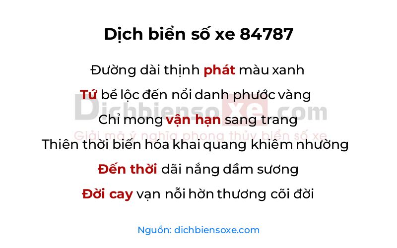 Dịch thơ biển số 84787