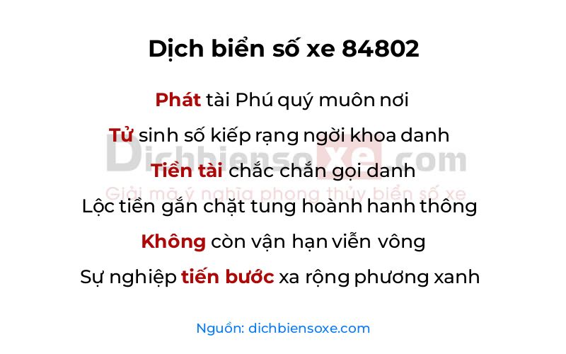 Dịch thơ biển số 84802