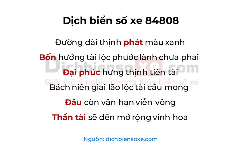 Dịch thơ biển số 84808