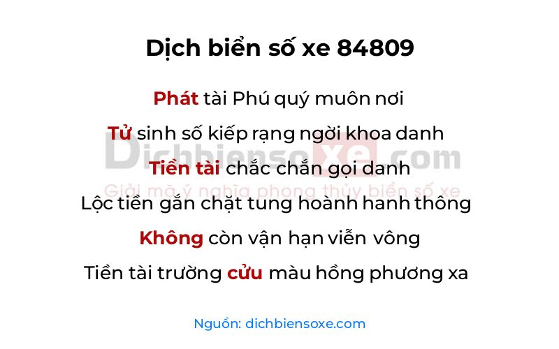 Dịch thơ biển số 84809