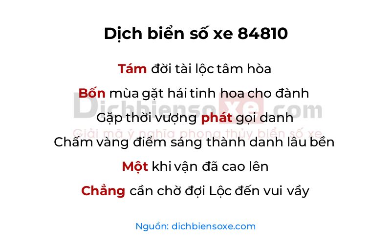 Dịch thơ biển số 84810
