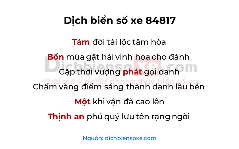 Dịch thơ biển số 84817