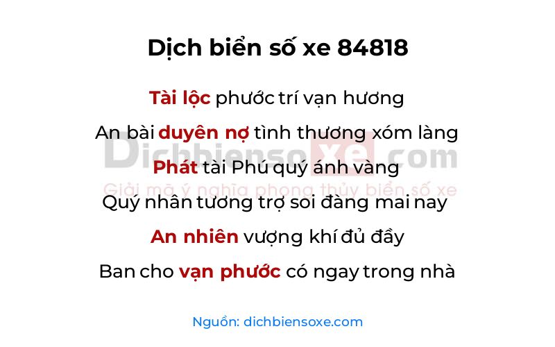 Dịch thơ biển số 84818