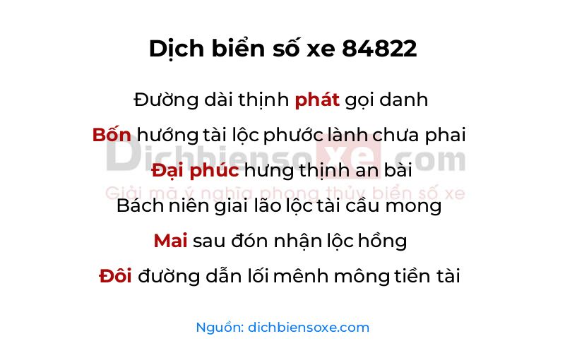 Dịch thơ biển số 84822