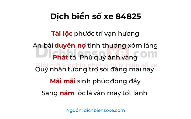 Dịch thơ biển số 84825
