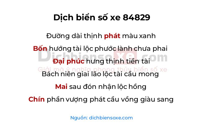 Dịch thơ biển số 84829