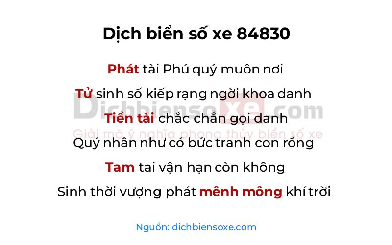 Dịch thơ biển số 84830