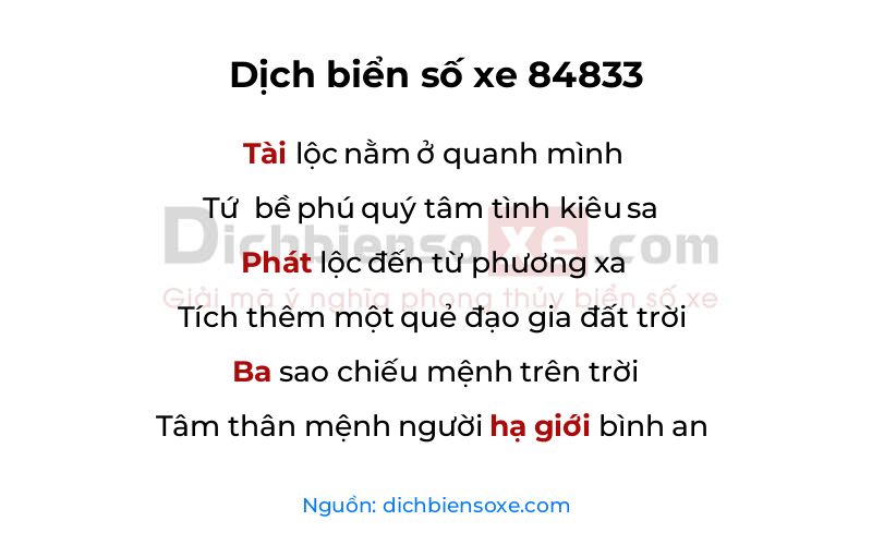 Dịch thơ biển số 84833