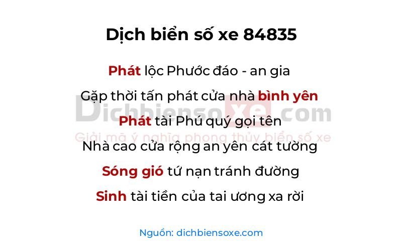 Dịch thơ biển số 84835