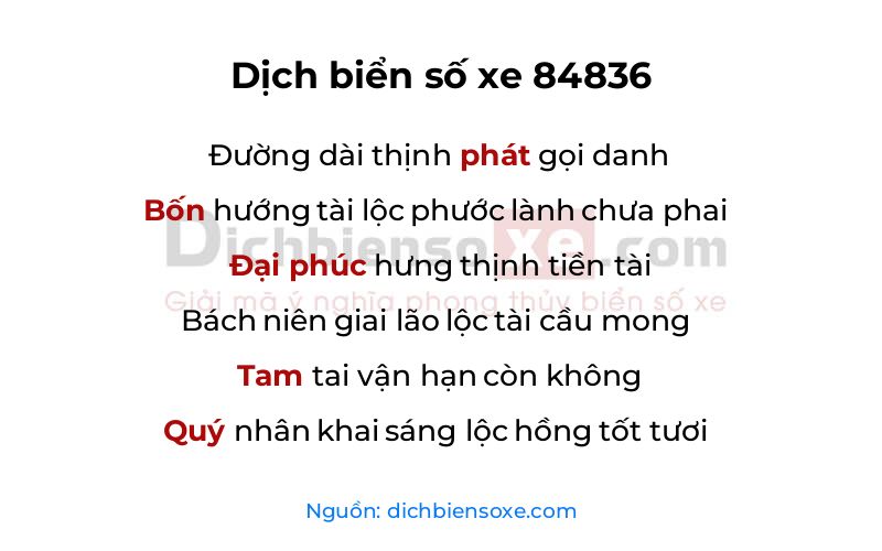 Dịch thơ biển số 84836