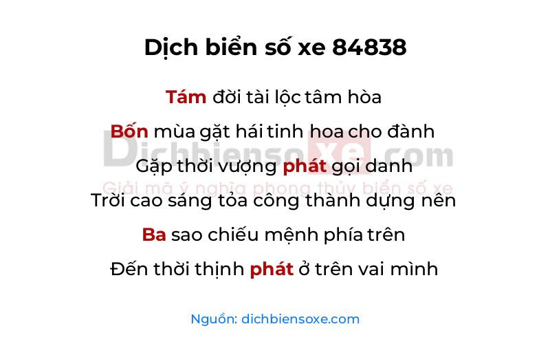 Dịch thơ biển số 84838