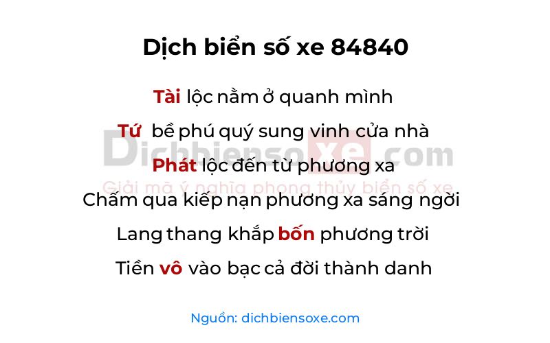 Dịch thơ biển số 84840