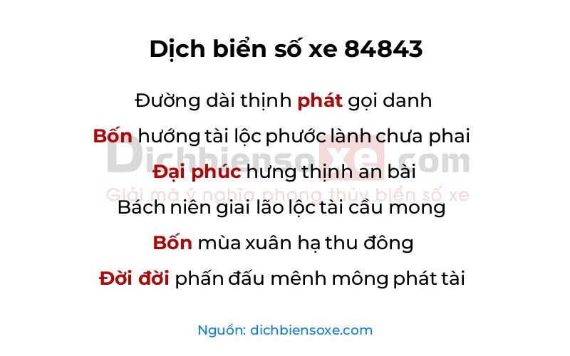 Dịch thơ biển số 84843