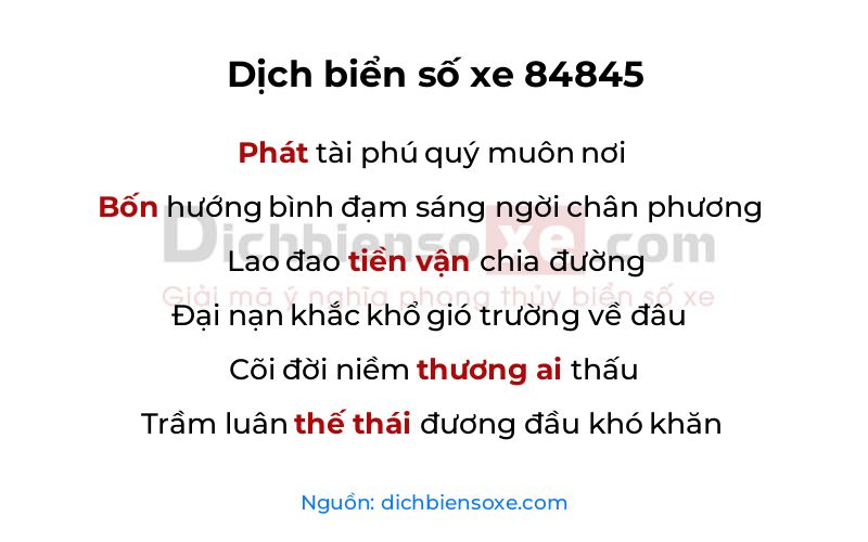 Dịch thơ biển số 84845