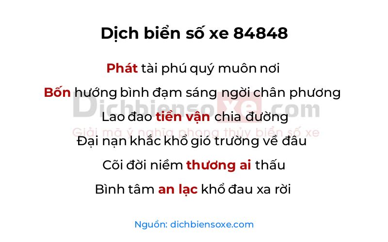 Dịch thơ biển số 84848