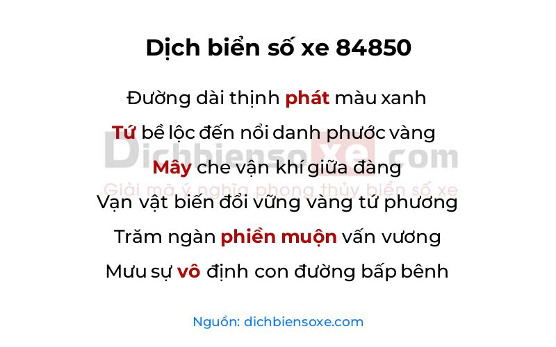 Dịch thơ biển số 84850