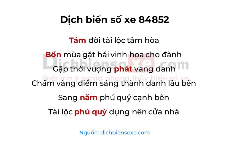 Dịch thơ biển số 84852