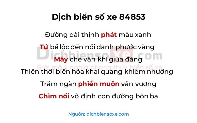 Dịch thơ biển số 84853
