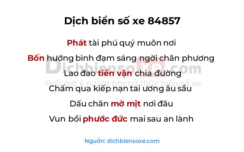 Dịch thơ biển số 84857
