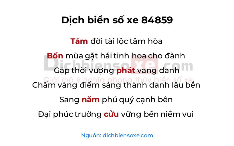 Dịch thơ biển số 84859