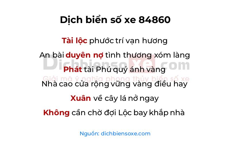 Dịch thơ biển số 84860