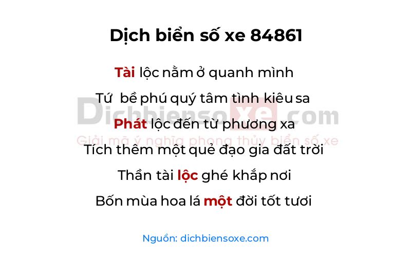 Dịch thơ biển số 84861